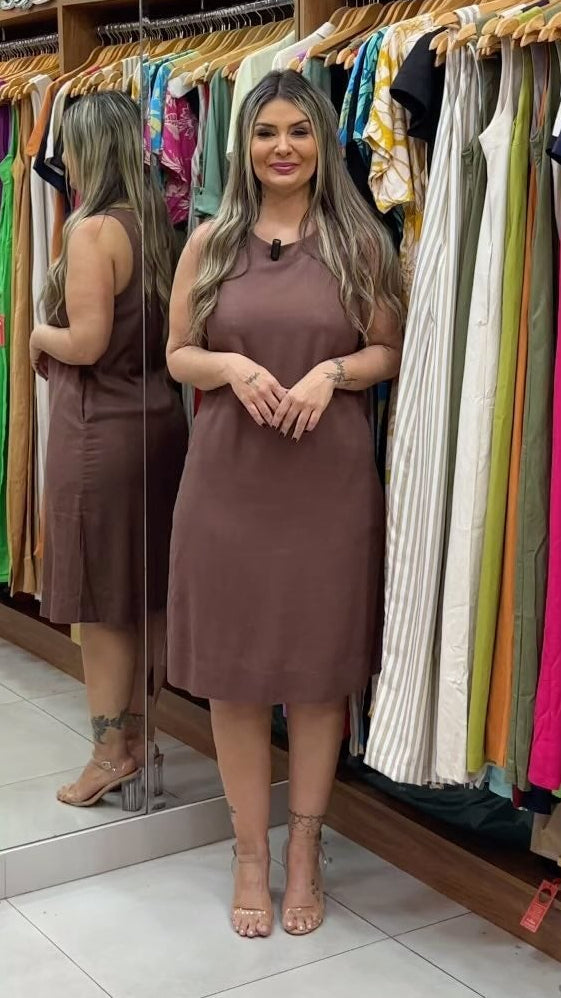 VESTIDO CAROL MIDI MARRON